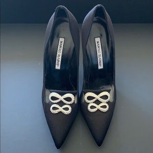 Manila Blahnik black satin pumps
